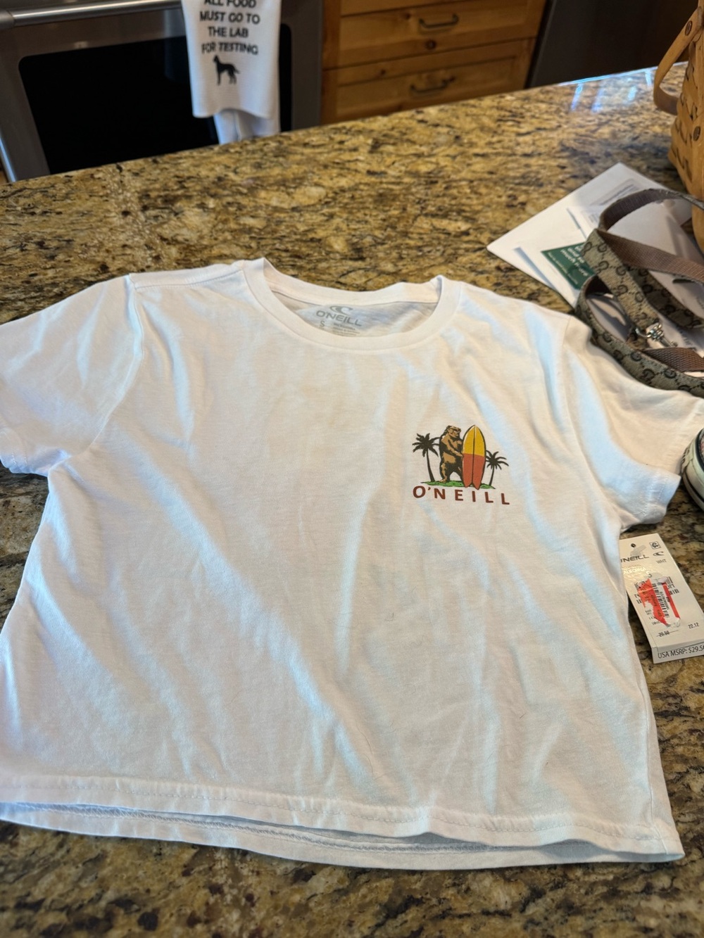 O'Neill size small women’s cropped White Graphic Surf Tee NWT